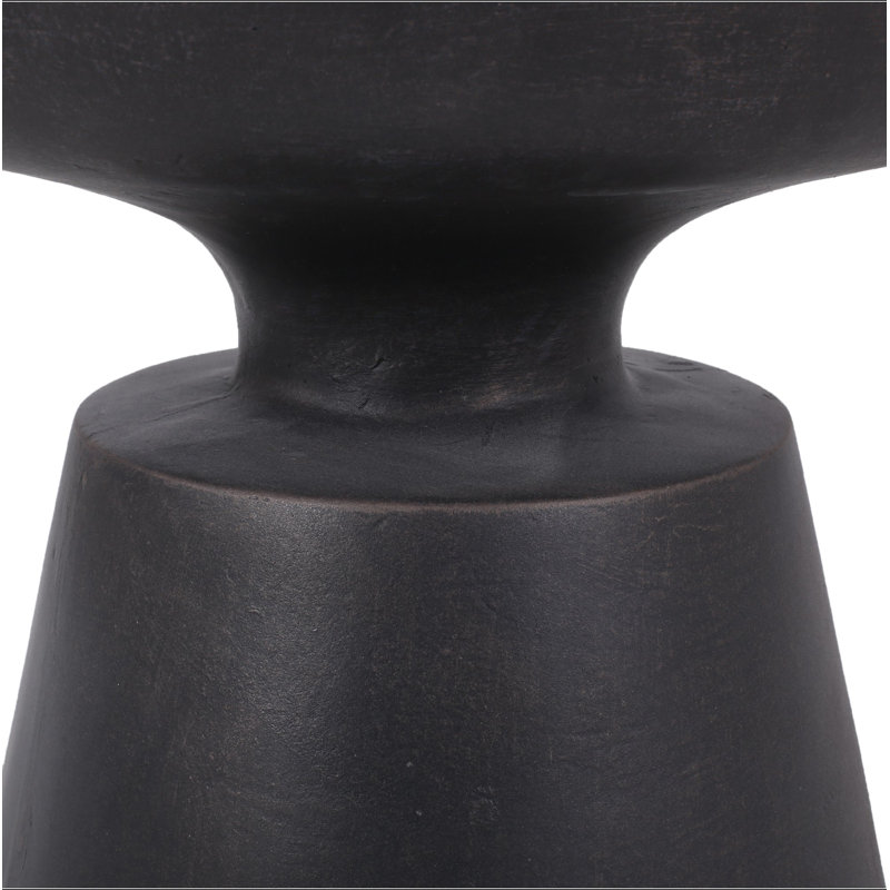 Lightweight Concrete Pedestal Side Table – Outdoor/Indoor End Table, Half-Sphere Top, No Assembly, Black