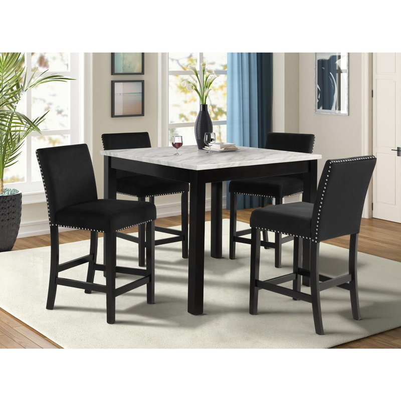 Ensemble de salle à manger à hauteur de comptoir 4 personnes Ebeling, Noir, noir, noir, noir, H 36 po x l 42 po x P 42 po