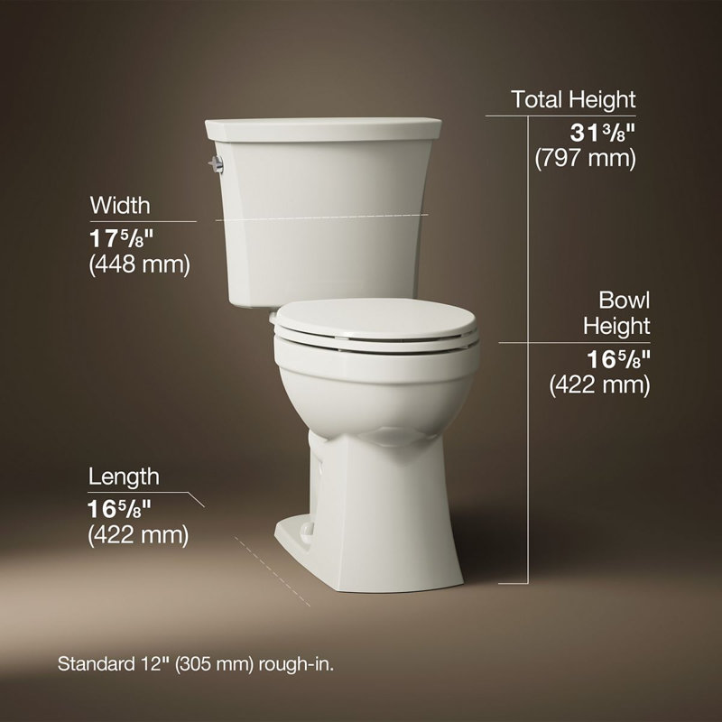 Kelston Comfort Height Two-Piece Elongated 1.28 Gpf Toilet With Continuousclean St Technology, Biscuit