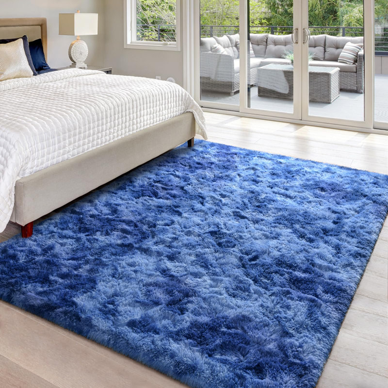 Antonije Tie Dye Shag Area Rug, Rectangle 5' x 8', Blue
