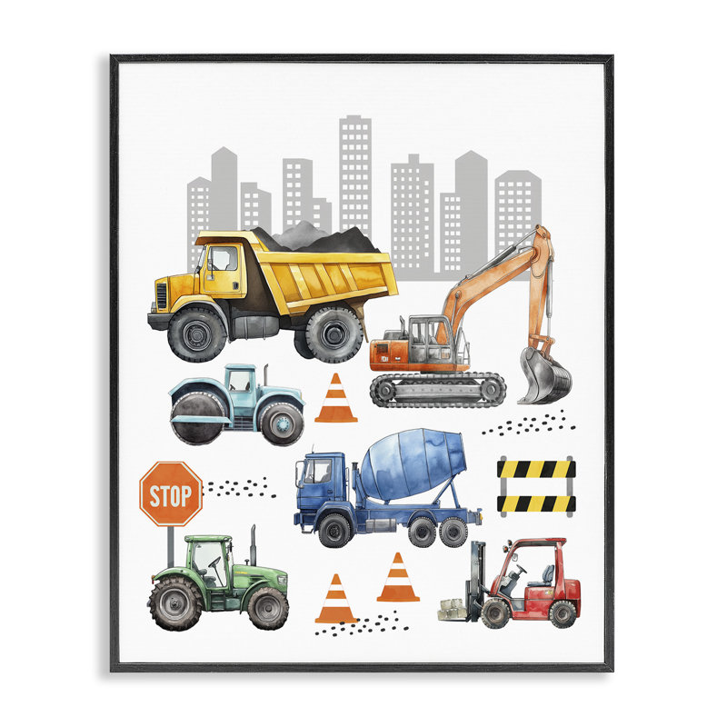 Keep Keep Construction Engins, giclée encadrée, conception par Christine Simpson Art, H 14 po x l 11 po