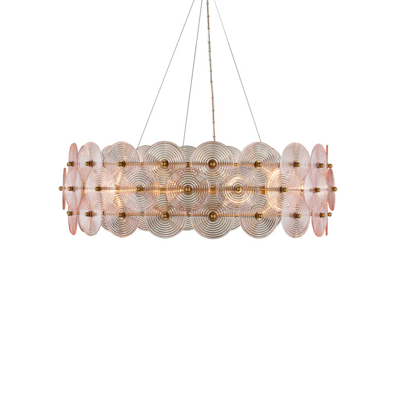 Whirlwind 10 - Light Glass Drum LED Chandelier, Pale Pink
