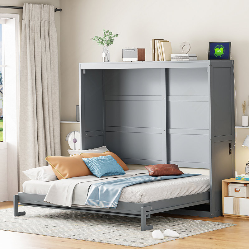 Lit escamotable double pleine grandeur, gris, Gris, Double