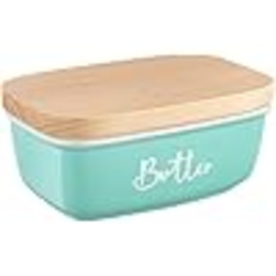 Butter Dish With Lid For Countertop, Ceramic Butter Container With Beech Wood Lid, Airtight Butter Keeper For Counter Or Fridge, For Red Kitchen Decor And Accessories