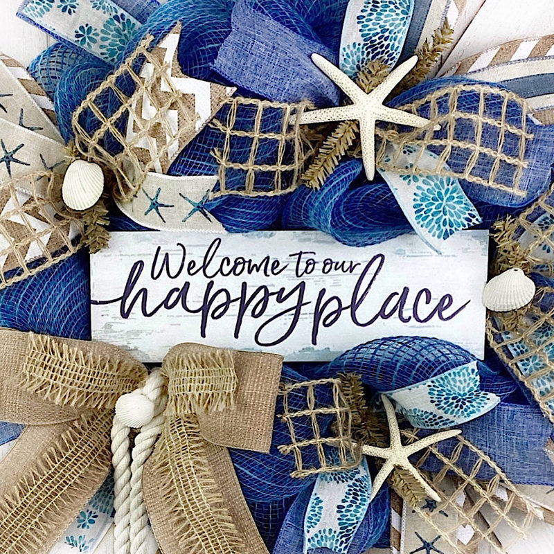 Bienvenue sur notre couronne de toile de jute Happy Place