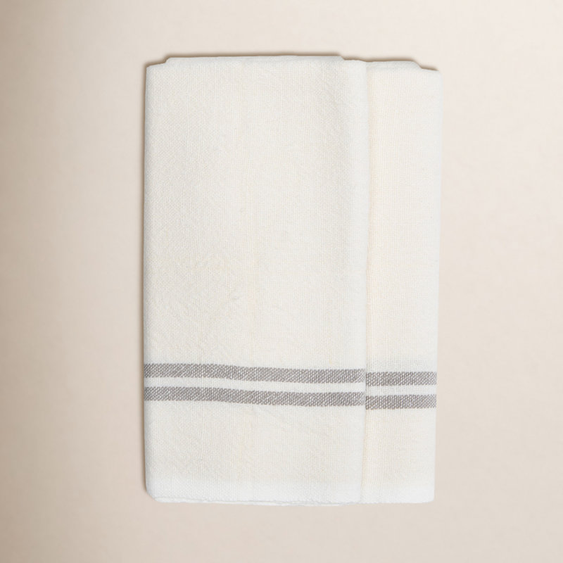 Khadhi Stripe Jacquard Tea Towel Kitchen Towel, Ivory/Grey
