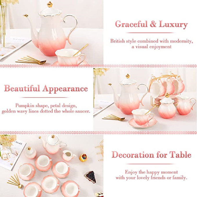 Ceramic Tea Pot with Infusers for Loose Tea -14 ounces Pink Rabbit Design  teapot set pink teapot (Pink teapot 1)