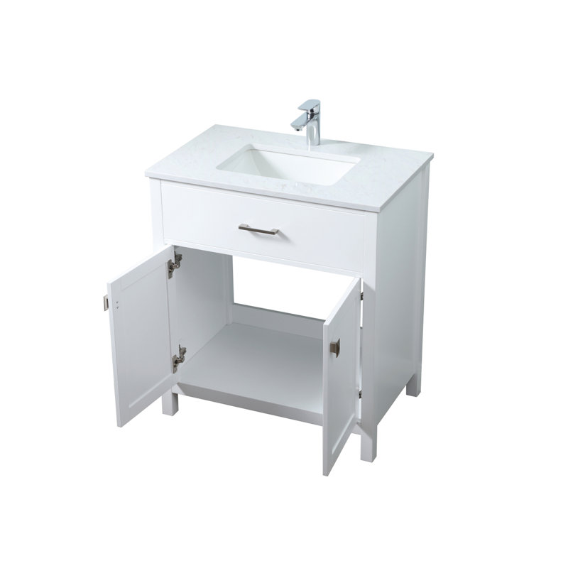 Ensemble de meuble-lavabo simple 30 po avec plateau en marbre manufacturé Harrison, Blanc