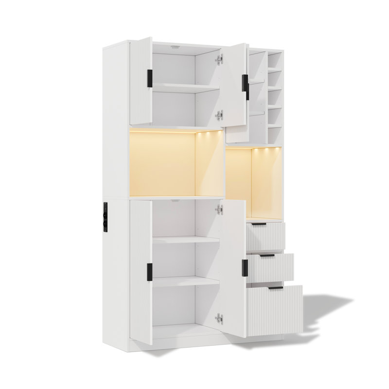 180 Cm Tall Kitchen Cabinet  With Led Lights, White
