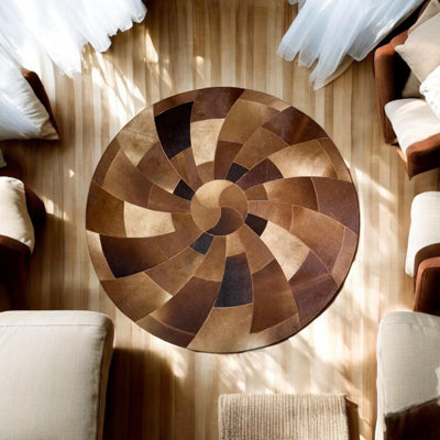 Tapis rond en cuir de vache à spirale ronde