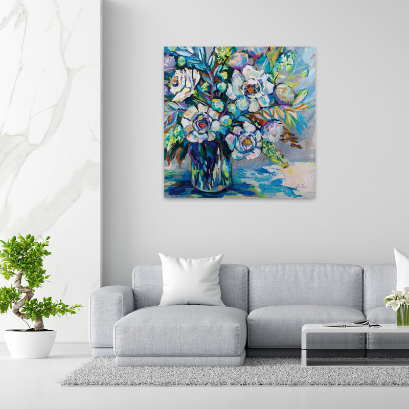 «Feeling Blue I», art floral floral contemporain, H 48 po x l 48 po