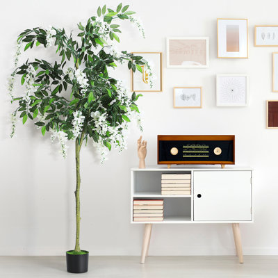 Arbre de glycine artificiel 5,9 pi avec fleurs blanches - buisson de fleurs suspendues de 1,8 m de hauteur
