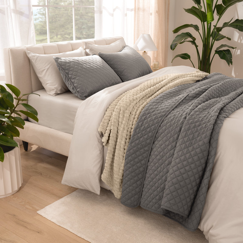 Ensemble de couvre-lit moderne et contemporain en microfibre 3 pièces , Gris