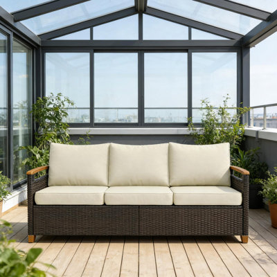 Wicker Patio Sofa,3 Seater Outdoor Couch Sofa,Wide Deep Seat Sofa