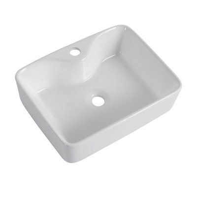 Lavabo de salle de bain rectangulaire en céramique blanc au-dessus du comptoir (BAB111MOWH)