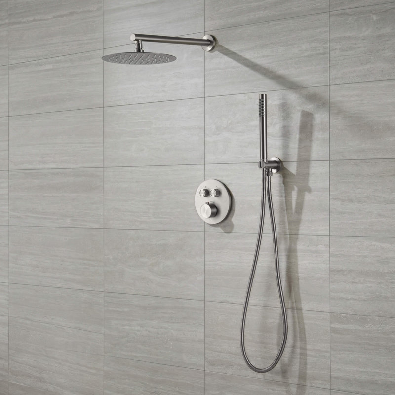 Circular 2-Function Thermostatic Complete Shower Faucet Set, Brushed Nickel