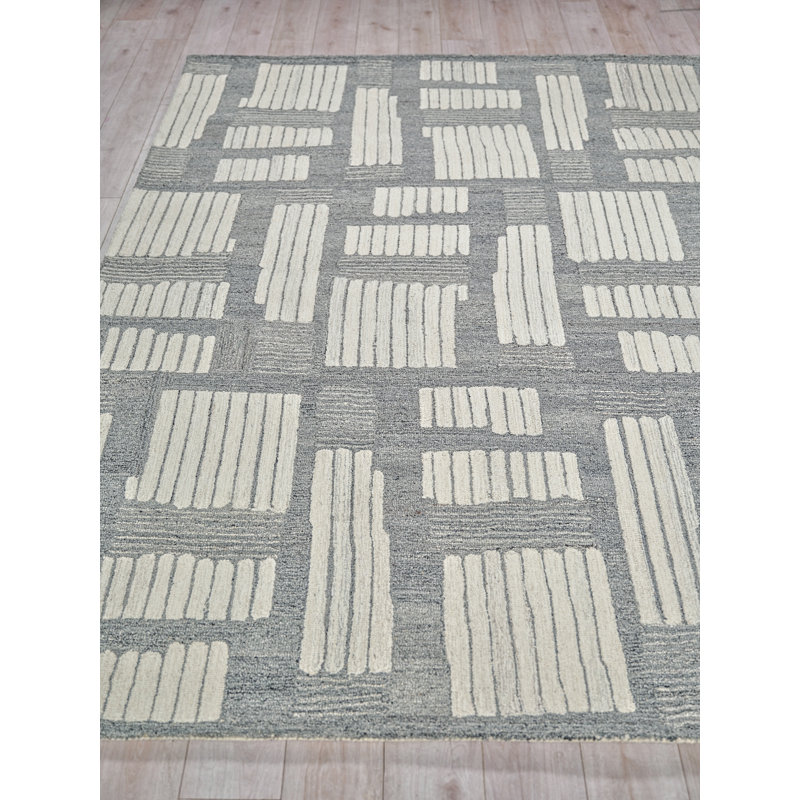 Naturals Handmade New Zealand Wool Ivory/Silver Area Rug, Rectangle 8' x 10'