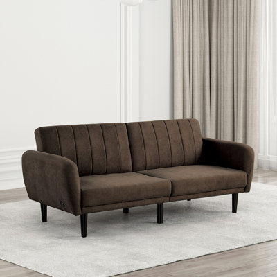 Canapé futon polyvalent qui se transforme sans effort en un lit, doté d'un tissu touffeté, d'un support de dossier en fer et de ressorts ensachés pour un confort ultime.