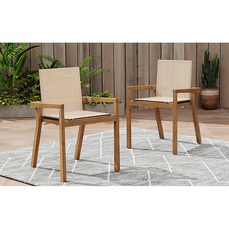 Chaise de salle à manger, ensemble de 2, structure en teck et textile beige