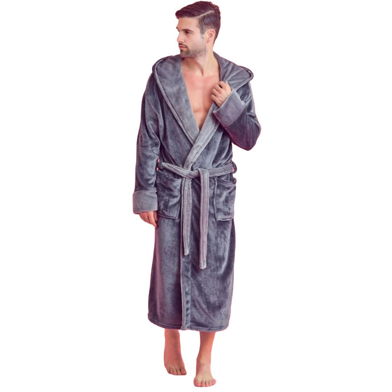 Peignoir mi-mollet avec poches et capuche Yaya, TTG, gris