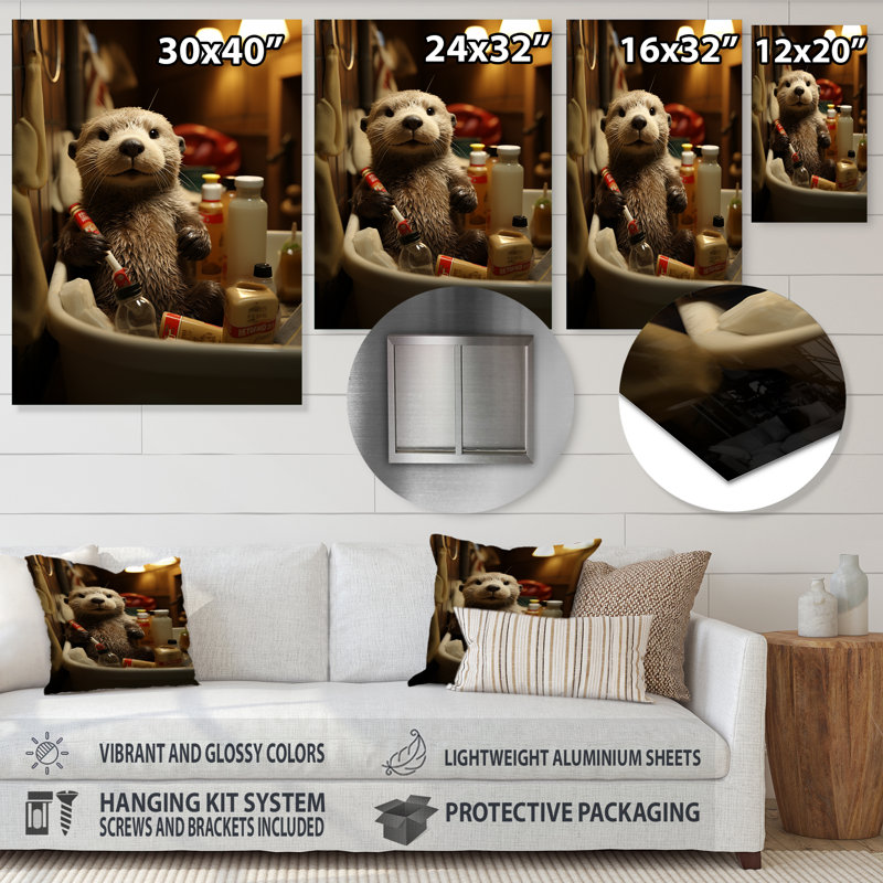 Otters Bathroom Oasis - Art mural en métal pour salle de bain, H 20 po x l 12 po x P 1 po