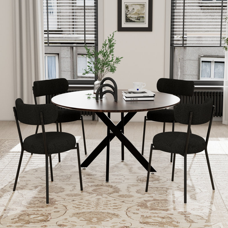 Ensemble de salle à manger à piédestal rond avec chaise Teddy, Brun, Noir