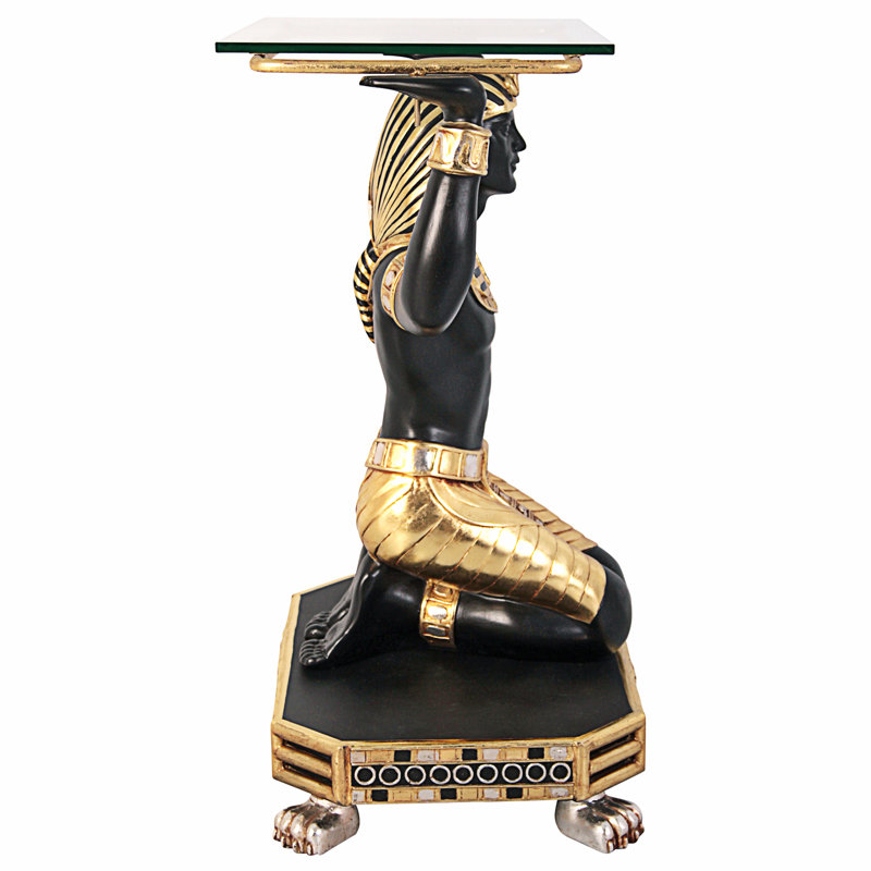 Egyptian Pharaoh Black and Gold Glass Console Table