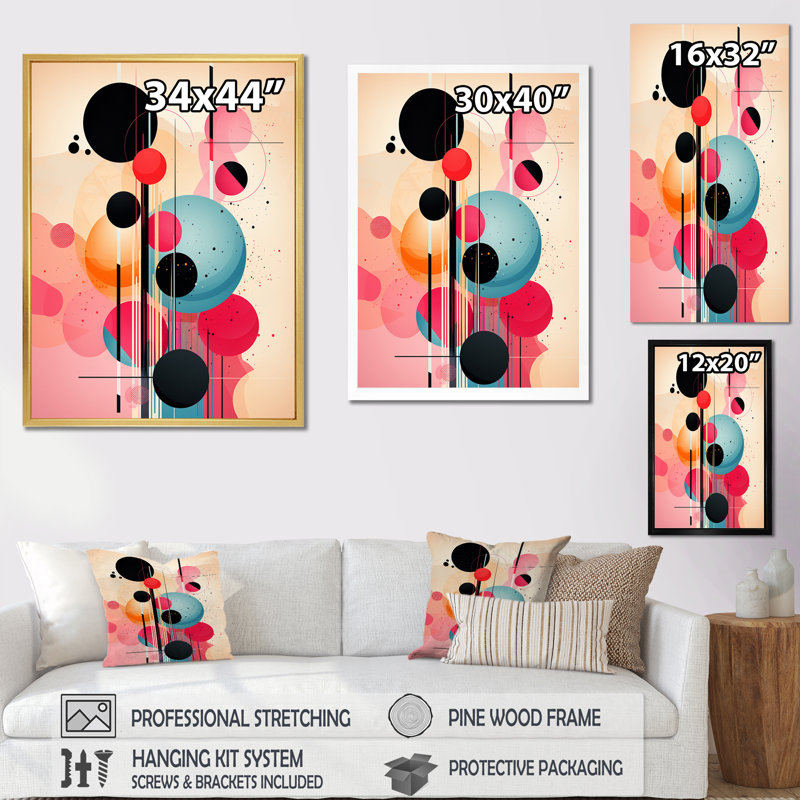 Impression sur toile géométrique rétro Serendipity, H 32 po x l 16 po x P 1 po, Encadrement doré