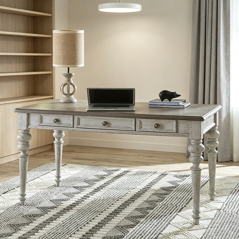 Retro Gray Rectangular Solid Wood Writing Desk, 30.7" H x 55.11" W x 25.59" D