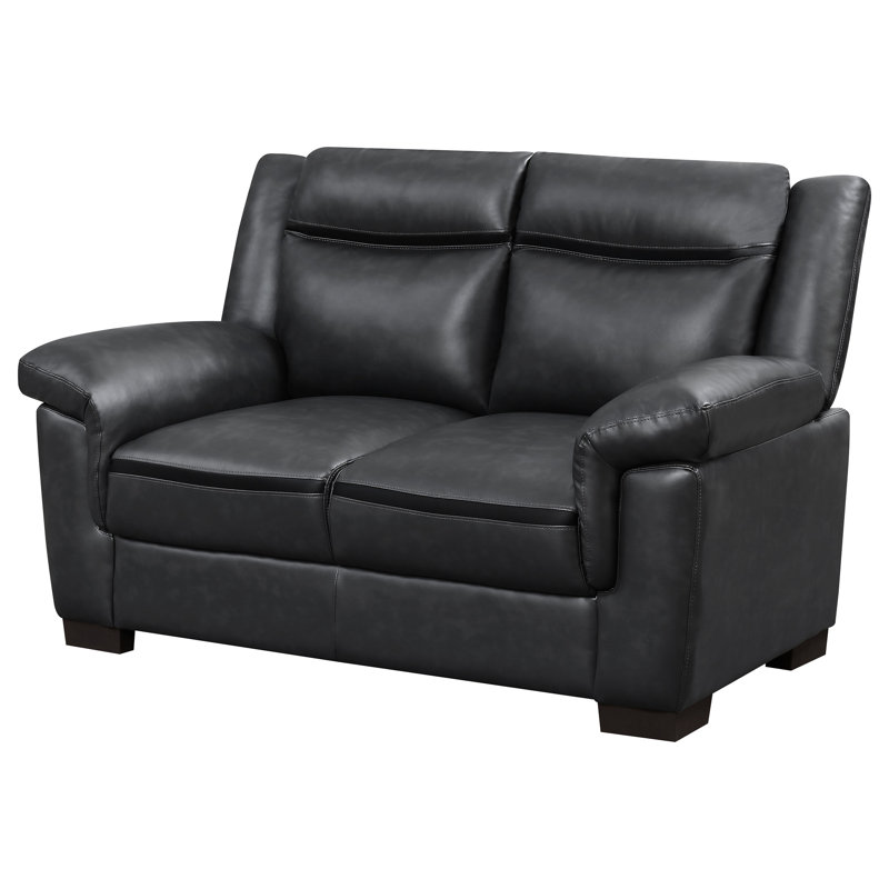 Similicuir gris compact avec revêtement, dossier rembourré, fabrication de haute qualité, idéal pour les espaces de résidence restreints revêtus de tissu d'ameublement contemporain, accoudoirs supérieurs, soutien confortable, conception compacte et peu encombrante