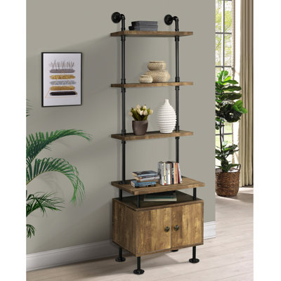 Rustic Oak And Black Side With Two-Door Storage And Metal Charming Cord Organizing Space