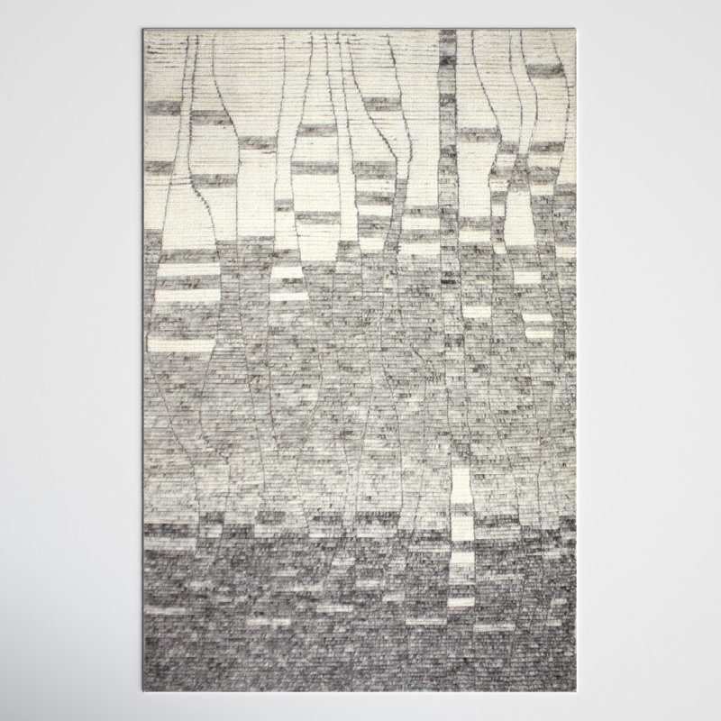 Elmsford Rectangle Abstract Handmade Wool Area Rug in Ivory/Gray, Rectangle 3'6" x 5'6"