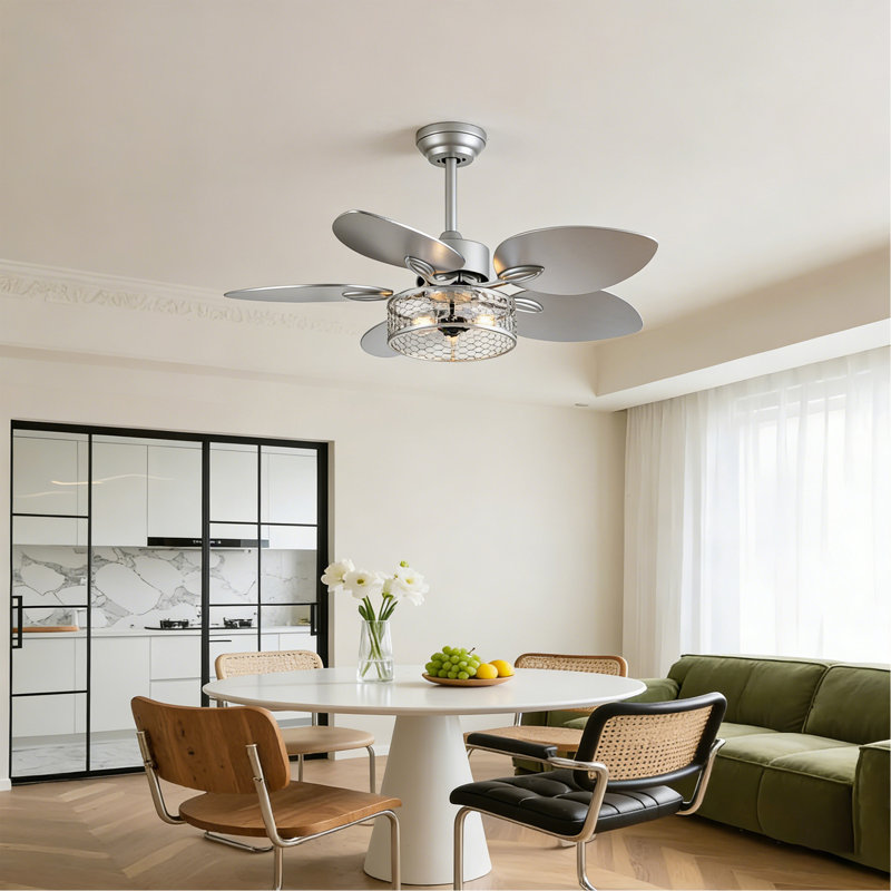 Ventilateur de plafond de 42 po, ventilateur de plafond intérieur avec lumière avec télécommande, moteur réversible silencieux, 6 vitesses, 3 pour patio, salon, chambre à coucher, bureau, intérieur - argent - sans ampoule incluse