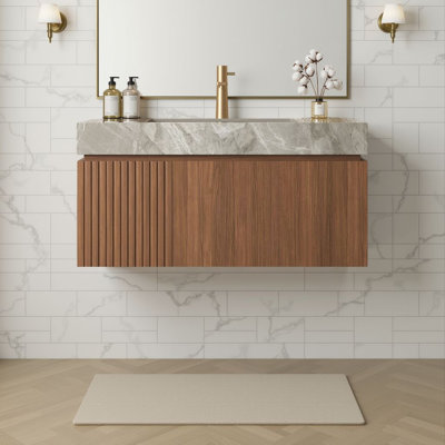 36" Wall-Mounted Vanity With Sintered Stone Top & Ceramic Sink, Storage Cabinet With 1 Drawer & Soft-Close Door