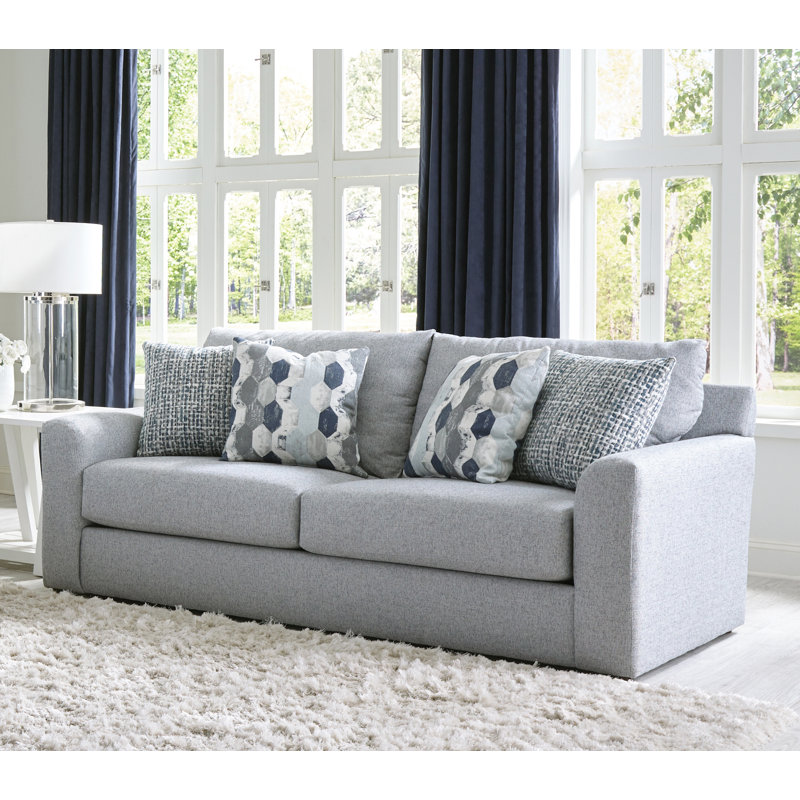 Brytanni 89" Upholstered Sofa with Comfort Coil Seating and 4 Included Accent Pillows, Blue 100% Polyester