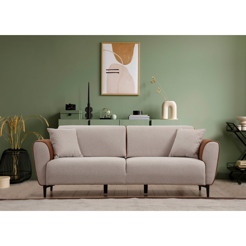 Allinson 215cm Upholstered Futon, Beige Cinnamon