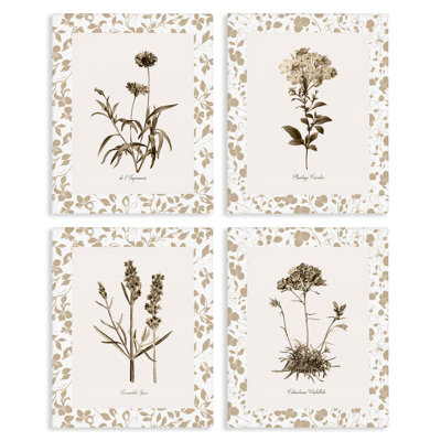 Ensemble de 4 toiles neutres avec fleurs impériales, design par Kelly Donovan