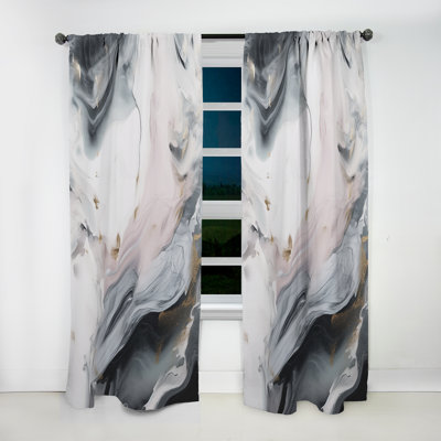 Gasha - White And Grey Captivating Marble I - Modern Velvet Curtain - Room Darkening - 1 panel