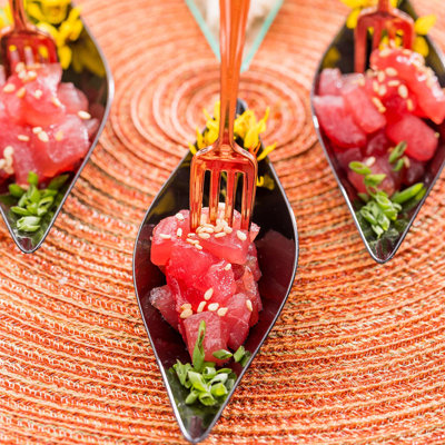 Restaurantware-4 Inch Mini Forks, 100 Disposable Tiny Forks - Heavy-Duty, Pair With Hors D'oeuvres, Desserts, Or Samples, Rose Gold Plastic Appetizer Forks, For Parties, Weddings, Or Catering