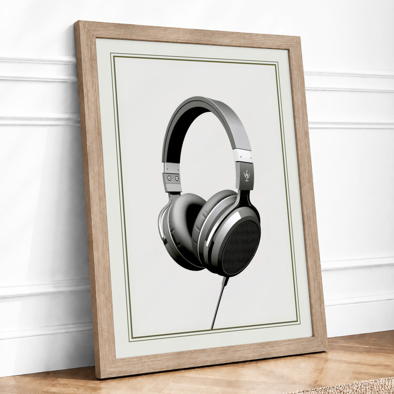 Silver Headphones Modern - Print, A1 - 84.1 x 59.4 cm, Oak