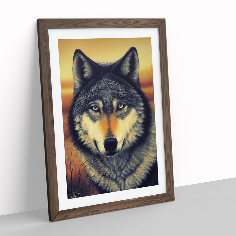 Beautiful Wolf - Print, White, 64cm H x 46cm W x 2cm D, Walnut