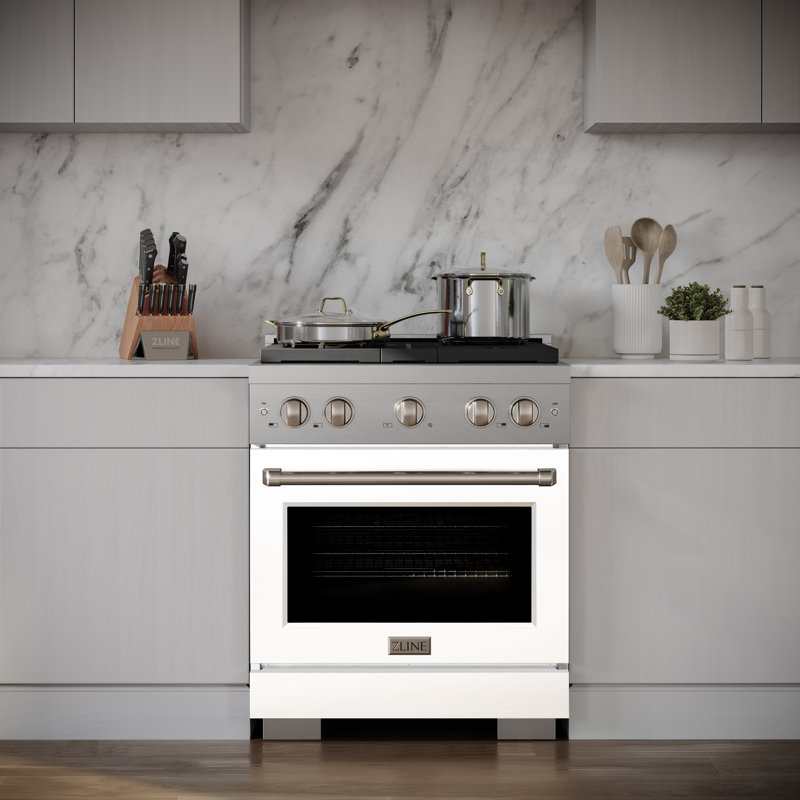 ZLINE 30 in. 4.2 cu. ft. 4 Burner Gas Range with Convection Gas Oven in Stainless Steel, White Matte