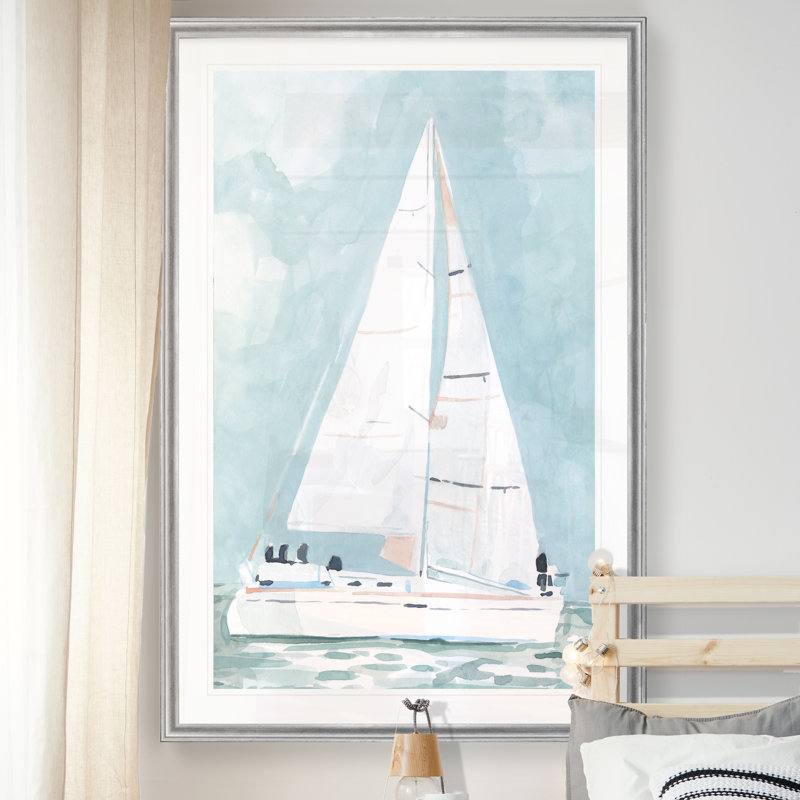 «Soft Sailboat I», reproduction d'art sur toile, H 18,5 po x l 24,5 po x P 1,5 po, Cadre argenté