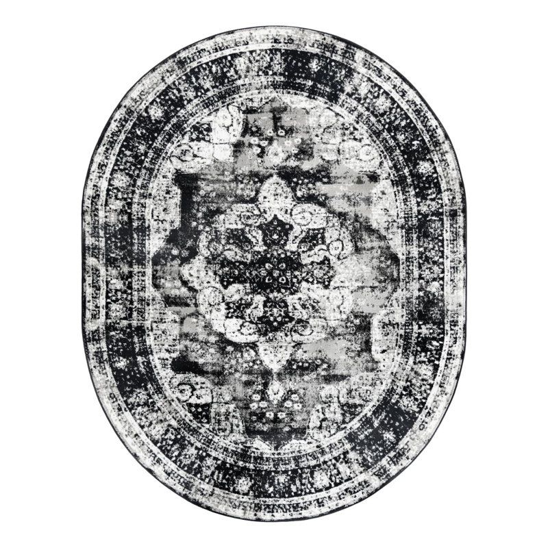 Brandt Oriental Area Rug, Oval 7'10" x 10', Black 