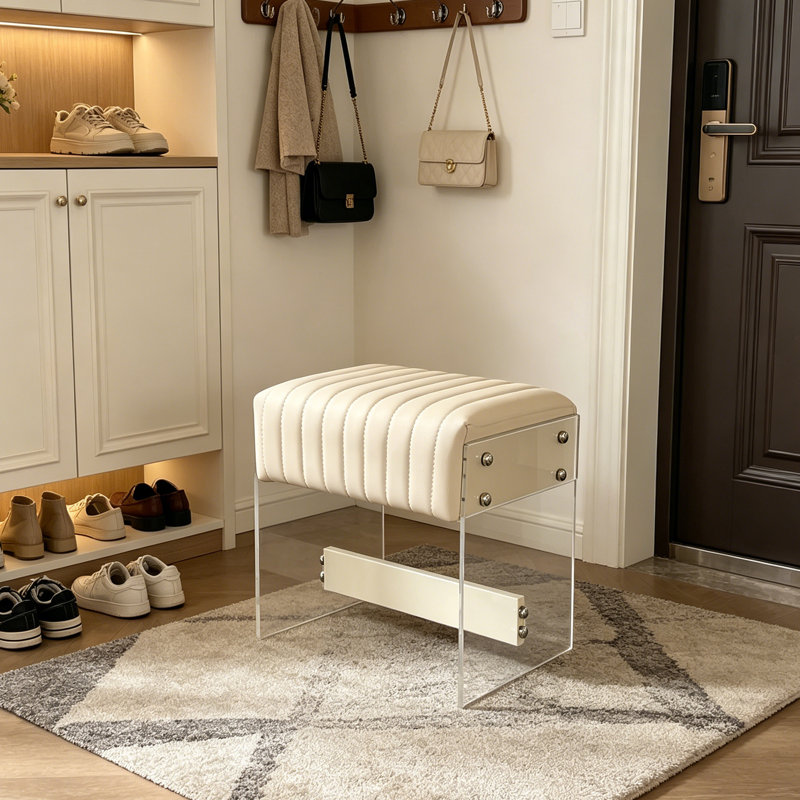 Tabouret de coiffeuse, repose-pieds souple avec pieds en acrylique transparent, repose-pieds moderne rembourré, tabouret décoratif à base en acrylique