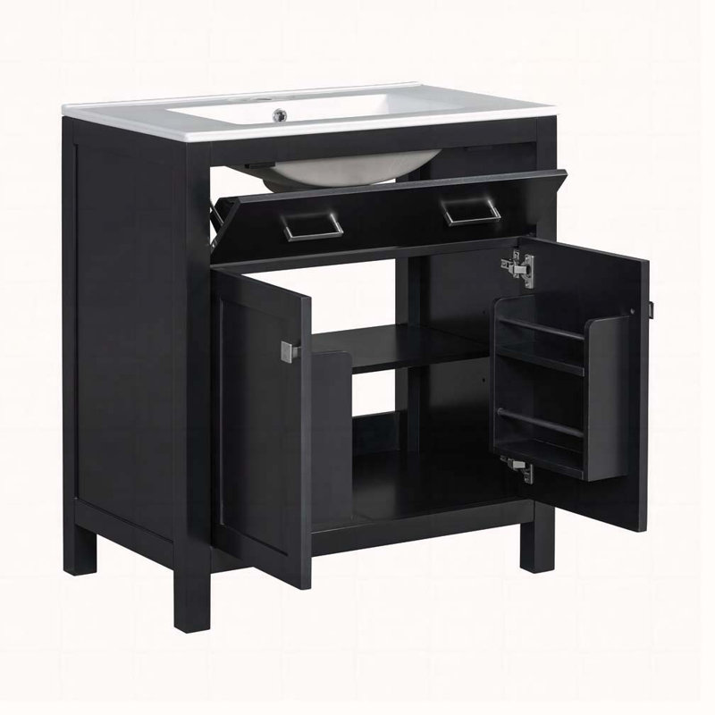 Meuble-lavabo 30 po avec lavabo en céramique, Noir