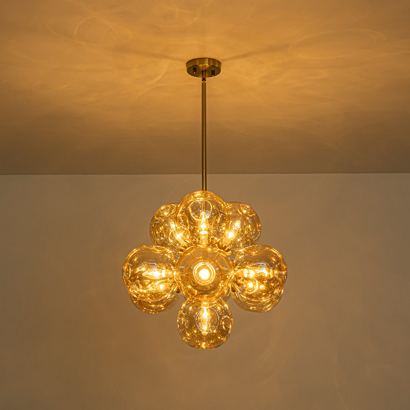 10 - Light Melt Bubble Amber Glass Sputnik Sphere Chandelier, Amber