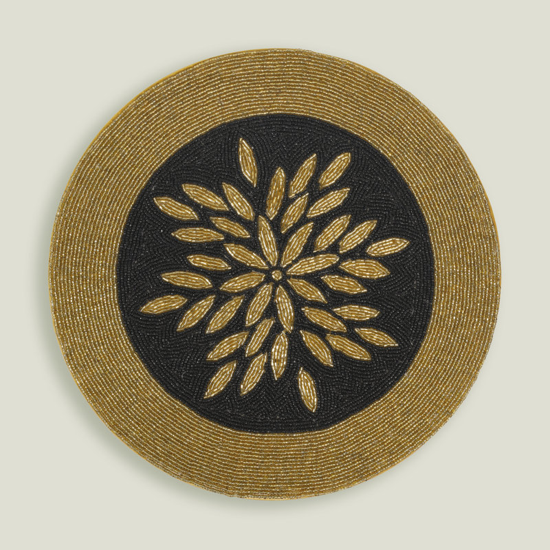 Israar Handcrafted Beaded Placemat, Black/Gold