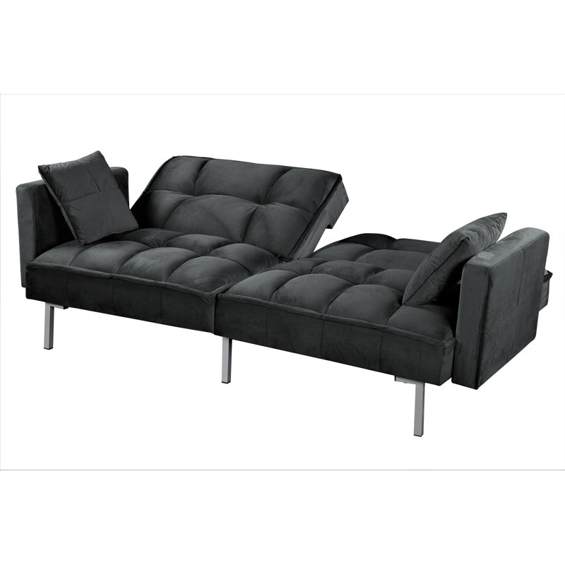 75.6'' Velvet Convertible Sofa, Black Velvet