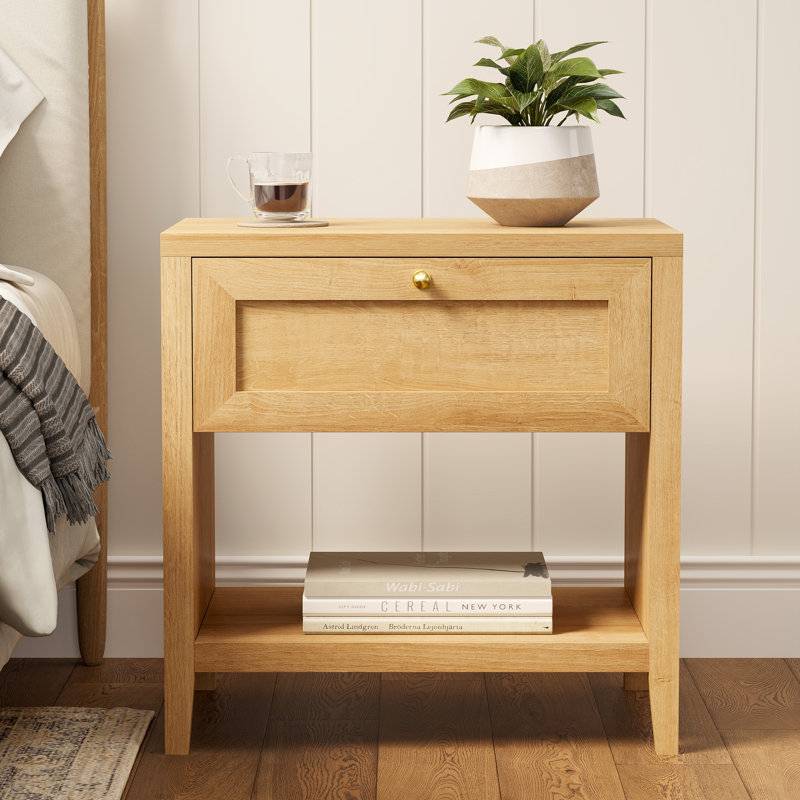 Farmhouse 1-Drawer Nightstand – Solid Wood Bedside Table, Rustic End Table With Storage For Bedroom, Natural Oak, Individual